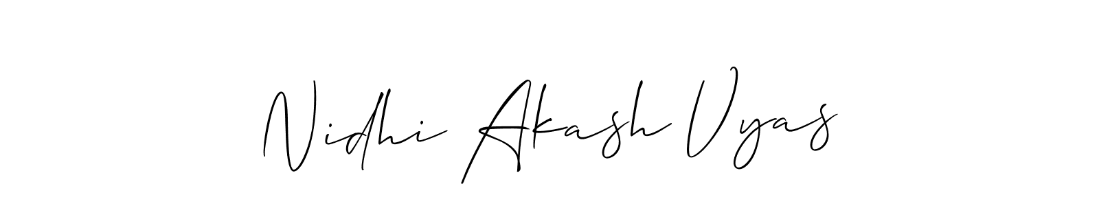 How to make Nidhi Akash Vyas name signature. Use Allison_Script style for creating short signs online. This is the latest handwritten sign. Nidhi Akash Vyas signature style 2 images and pictures png