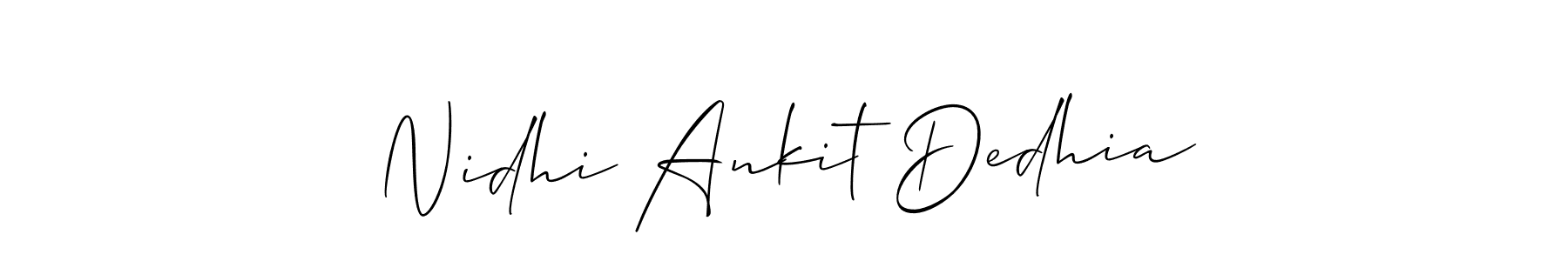 How to make Nidhi Ankit Dedhia name signature. Use Allison_Script style for creating short signs online. This is the latest handwritten sign. Nidhi Ankit Dedhia signature style 2 images and pictures png