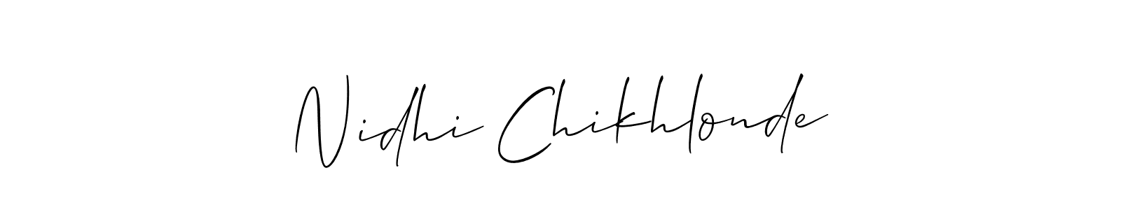 Allison_Script is a professional signature style that is perfect for those who want to add a touch of class to their signature. It is also a great choice for those who want to make their signature more unique. Get Nidhi Chikhlonde name to fancy signature for free. Nidhi Chikhlonde signature style 2 images and pictures png