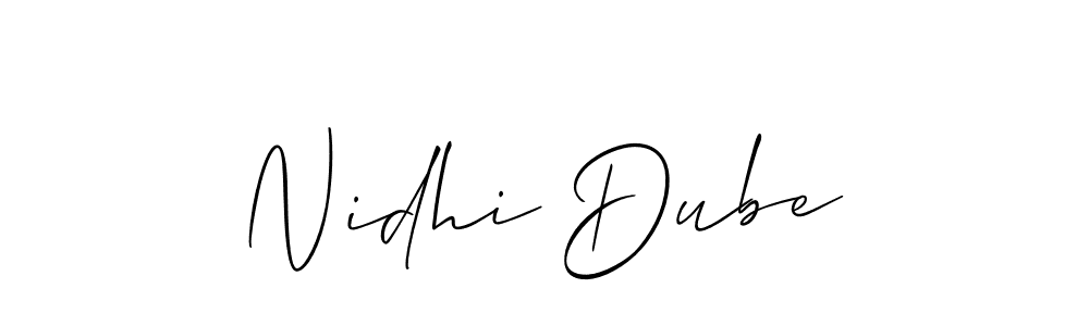 You should practise on your own different ways (Allison_Script) to write your name (Nidhi Dube) in signature. don't let someone else do it for you. Nidhi Dube signature style 2 images and pictures png