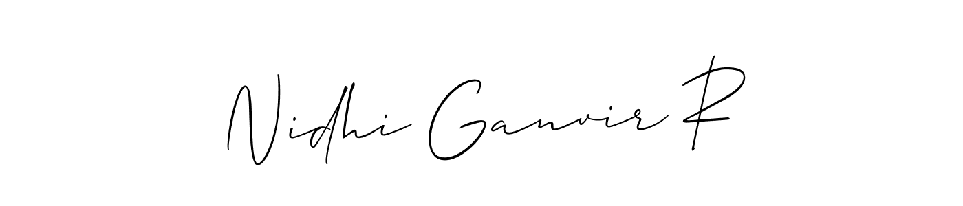 Check out images of Autograph of Nidhi Ganvir R name. Actor Nidhi Ganvir R Signature Style. Allison_Script is a professional sign style online. Nidhi Ganvir R signature style 2 images and pictures png