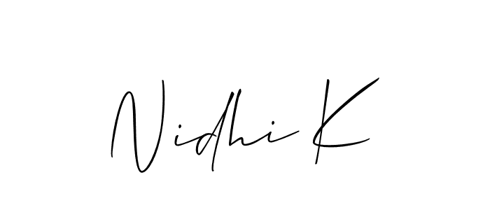 Also we have Nidhi K name is the best signature style. Create professional handwritten signature collection using Allison_Script autograph style. Nidhi K signature style 2 images and pictures png