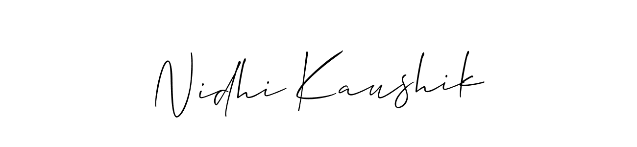 Make a beautiful signature design for name Nidhi Kaushik. With this signature (Allison_Script) style, you can create a handwritten signature for free. Nidhi Kaushik signature style 2 images and pictures png