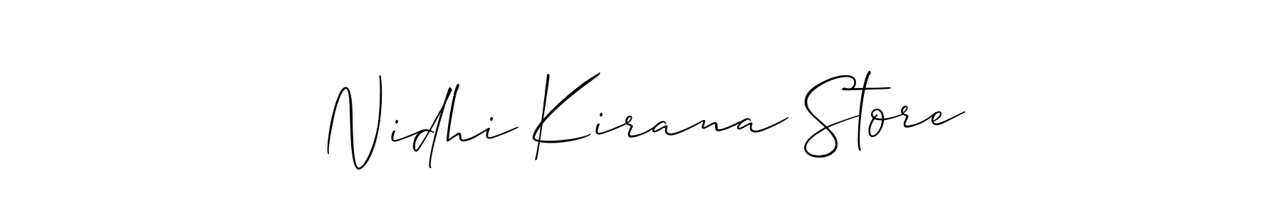 Also You can easily find your signature by using the search form. We will create Nidhi Kirana Store name handwritten signature images for you free of cost using Allison_Script sign style. Nidhi Kirana Store signature style 2 images and pictures png