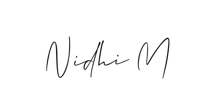 How to make Nidhi M name signature. Use Allison_Script style for creating short signs online. This is the latest handwritten sign. Nidhi M signature style 2 images and pictures png