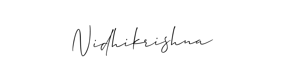 Also You can easily find your signature by using the search form. We will create Nidhikrishna name handwritten signature images for you free of cost using Allison_Script sign style. Nidhikrishna signature style 2 images and pictures png