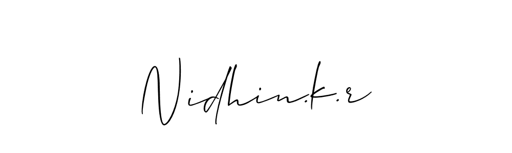 Also we have Nidhin.k.r name is the best signature style. Create professional handwritten signature collection using Allison_Script autograph style. Nidhin.k.r signature style 2 images and pictures png