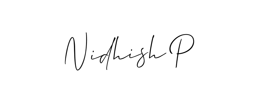 The best way (Allison_Script) to make a short signature is to pick only two or three words in your name. The name Nidhish P include a total of six letters. For converting this name. Nidhish P signature style 2 images and pictures png