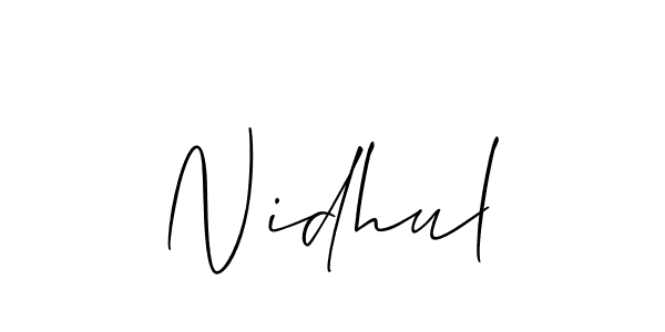 if you are searching for the best signature style for your name Nidhul. so please give up your signature search. here we have designed multiple signature styles  using Allison_Script. Nidhul signature style 2 images and pictures png