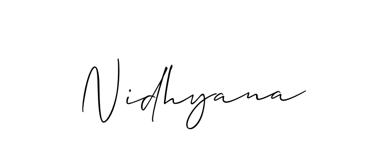 The best way (Allison_Script) to make a short signature is to pick only two or three words in your name. The name Nidhyana include a total of six letters. For converting this name. Nidhyana signature style 2 images and pictures png