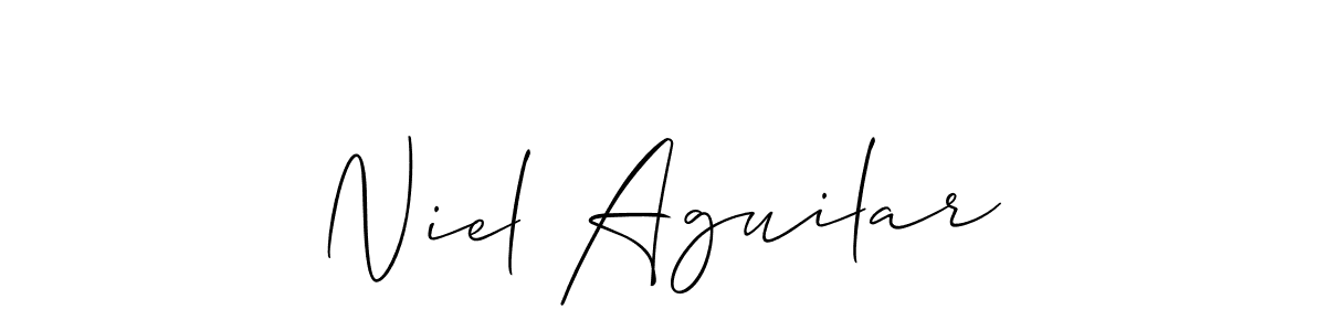 The best way (Allison_Script) to make a short signature is to pick only two or three words in your name. The name Niel Aguilar include a total of six letters. For converting this name. Niel Aguilar signature style 2 images and pictures png