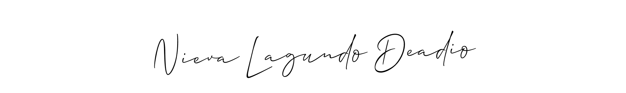 This is the best signature style for the Nieva Lagundo Deadio name. Also you like these signature font (Allison_Script). Mix name signature. Nieva Lagundo Deadio signature style 2 images and pictures png