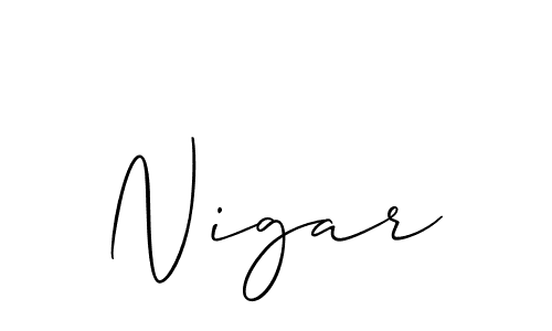 Make a beautiful signature design for name Nigar. With this signature (Allison_Script) style, you can create a handwritten signature for free. Nigar signature style 2 images and pictures png