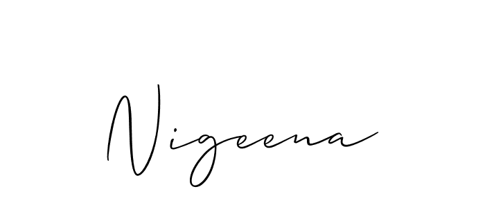 Similarly Allison_Script is the best handwritten signature design. Signature creator online .You can use it as an online autograph creator for name Nigeena. Nigeena signature style 2 images and pictures png