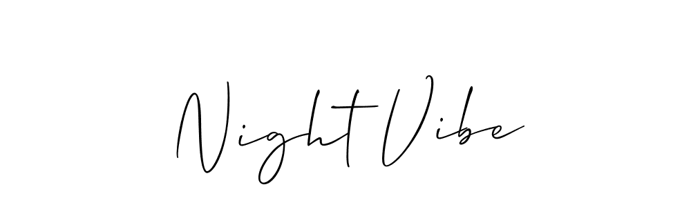 The best way (Allison_Script) to make a short signature is to pick only two or three words in your name. The name Night Vibe include a total of six letters. For converting this name. Night Vibe signature style 2 images and pictures png