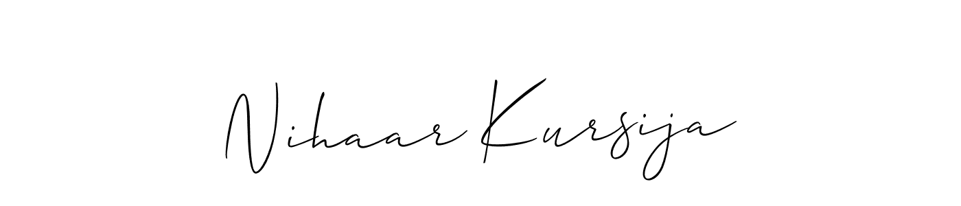 The best way (Allison_Script) to make a short signature is to pick only two or three words in your name. The name Nihaar Kursija include a total of six letters. For converting this name. Nihaar Kursija signature style 2 images and pictures png