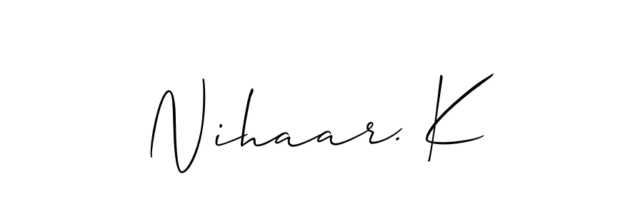 Also we have Nihaar. K name is the best signature style. Create professional handwritten signature collection using Allison_Script autograph style. Nihaar. K signature style 2 images and pictures png