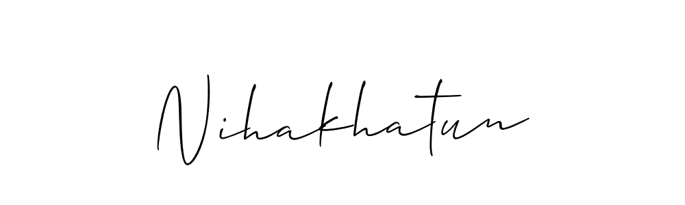 Allison_Script is a professional signature style that is perfect for those who want to add a touch of class to their signature. It is also a great choice for those who want to make their signature more unique. Get Nihakhatun name to fancy signature for free. Nihakhatun signature style 2 images and pictures png