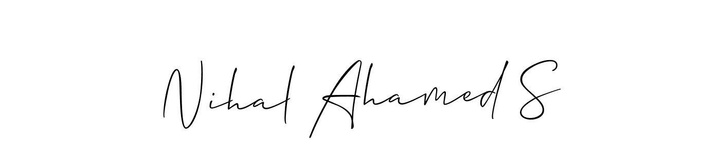 if you are searching for the best signature style for your name Nihal Ahamed S. so please give up your signature search. here we have designed multiple signature styles  using Allison_Script. Nihal Ahamed S signature style 2 images and pictures png