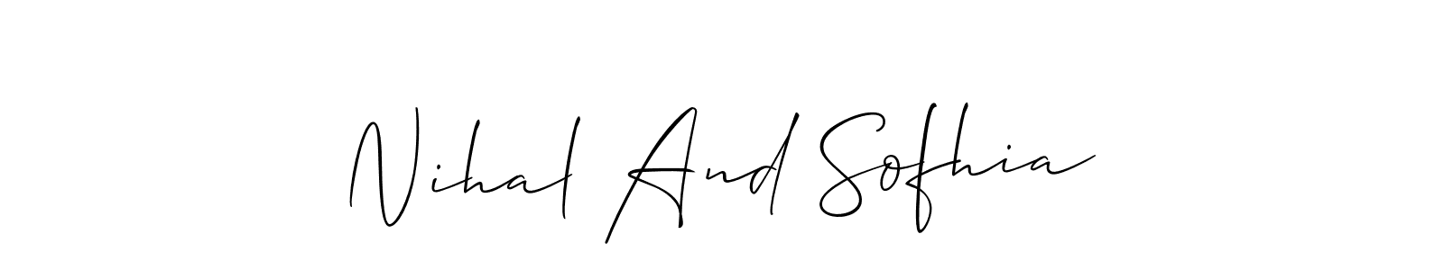The best way (Allison_Script) to make a short signature is to pick only two or three words in your name. The name Nihal And Sofhia include a total of six letters. For converting this name. Nihal And Sofhia signature style 2 images and pictures png
