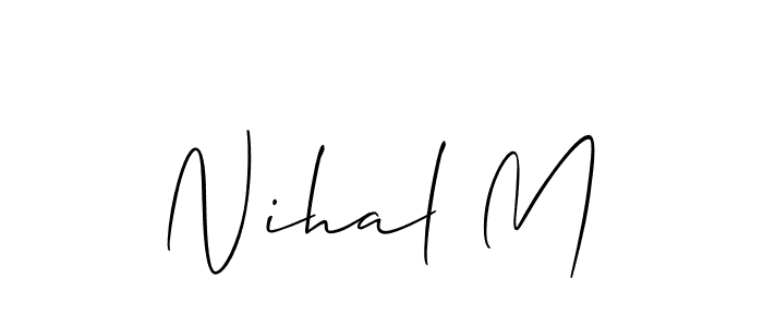 The best way (Allison_Script) to make a short signature is to pick only two or three words in your name. The name Nihal M include a total of six letters. For converting this name. Nihal M signature style 2 images and pictures png