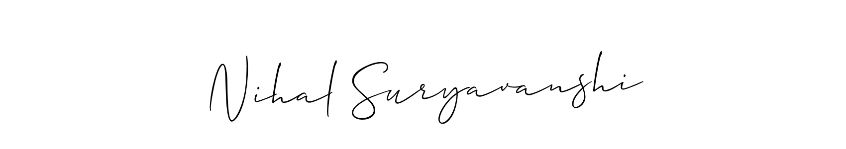 The best way (Allison_Script) to make a short signature is to pick only two or three words in your name. The name Nihal Suryavanshi include a total of six letters. For converting this name. Nihal Suryavanshi signature style 2 images and pictures png