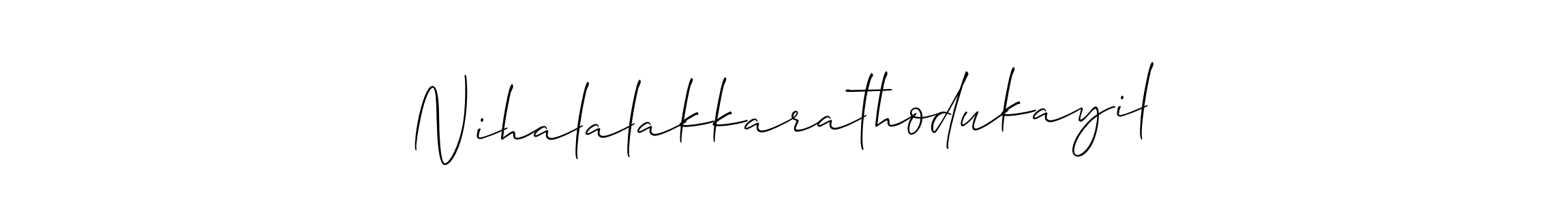 How to make Nihalalakkarathodukayil name signature. Use Allison_Script style for creating short signs online. This is the latest handwritten sign. Nihalalakkarathodukayil signature style 2 images and pictures png