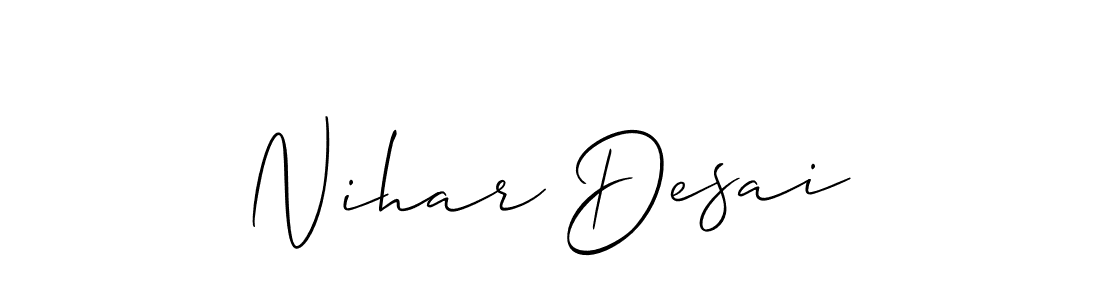 Make a beautiful signature design for name Nihar Desai. With this signature (Allison_Script) style, you can create a handwritten signature for free. Nihar Desai signature style 2 images and pictures png