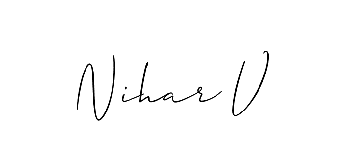 Use a signature maker to create a handwritten signature online. With this signature software, you can design (Allison_Script) your own signature for name Nihar V. Nihar V signature style 2 images and pictures png