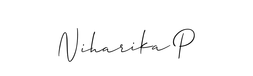 Use a signature maker to create a handwritten signature online. With this signature software, you can design (Allison_Script) your own signature for name Niharika P. Niharika P signature style 2 images and pictures png