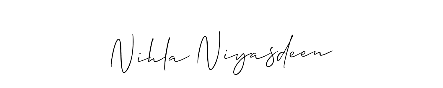 You should practise on your own different ways (Allison_Script) to write your name (Nihla Niyasdeen) in signature. don't let someone else do it for you. Nihla Niyasdeen signature style 2 images and pictures png