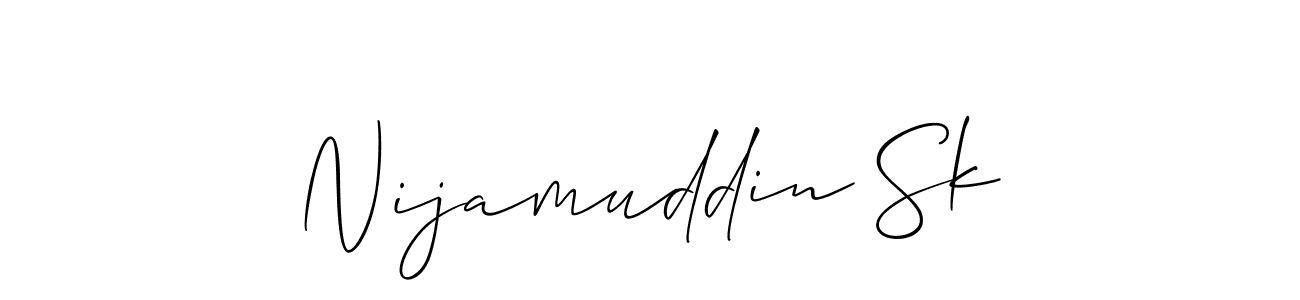 Allison_Script is a professional signature style that is perfect for those who want to add a touch of class to their signature. It is also a great choice for those who want to make their signature more unique. Get Nijamuddin Sk name to fancy signature for free. Nijamuddin Sk signature style 2 images and pictures png