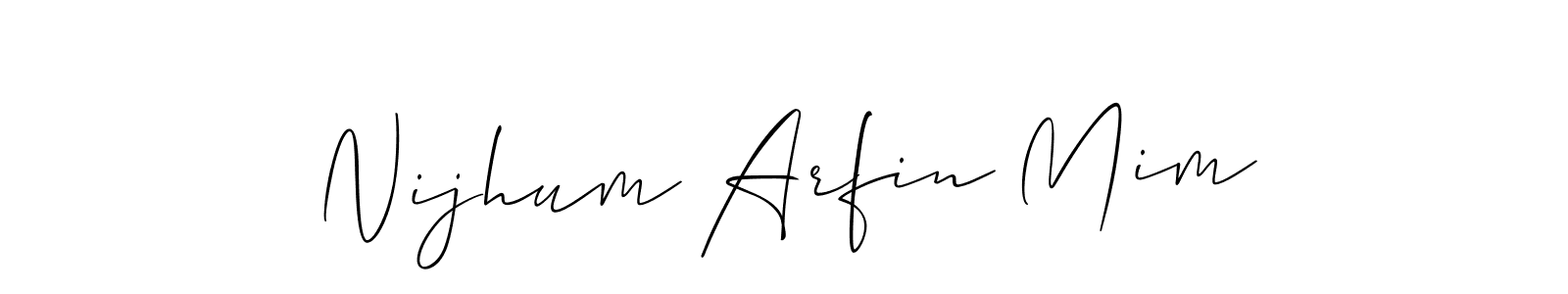 How to make Nijhum Arfin Mim name signature. Use Allison_Script style for creating short signs online. This is the latest handwritten sign. Nijhum Arfin Mim signature style 2 images and pictures png
