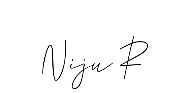 if you are searching for the best signature style for your name Niju R. so please give up your signature search. here we have designed multiple signature styles  using Allison_Script. Niju R signature style 2 images and pictures png