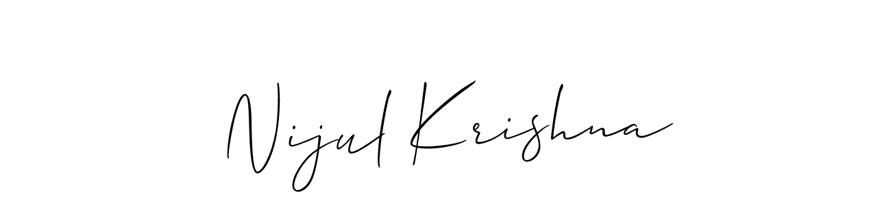Also You can easily find your signature by using the search form. We will create Nijul Krishna name handwritten signature images for you free of cost using Allison_Script sign style. Nijul Krishna signature style 2 images and pictures png