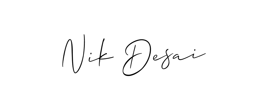 Make a beautiful signature design for name Nik Desai. With this signature (Allison_Script) style, you can create a handwritten signature for free. Nik Desai signature style 2 images and pictures png