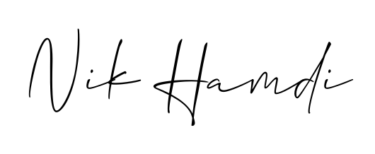 Explore multiple handwriting variations for Nik Hamdi including this stunning Allison_Script design. Free to use across all platforms. Nik Hamdi signature style 2 images and pictures png