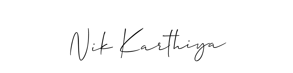 Allison_Script is a professional signature style that is perfect for those who want to add a touch of class to their signature. It is also a great choice for those who want to make their signature more unique. Get Nik Karthiya name to fancy signature for free. Nik Karthiya signature style 2 images and pictures png