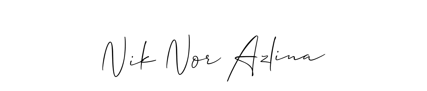 Allison_Script is a professional signature style that is perfect for those who want to add a touch of class to their signature. It is also a great choice for those who want to make their signature more unique. Get Nik Nor Azlina name to fancy signature for free. Nik Nor Azlina signature style 2 images and pictures png