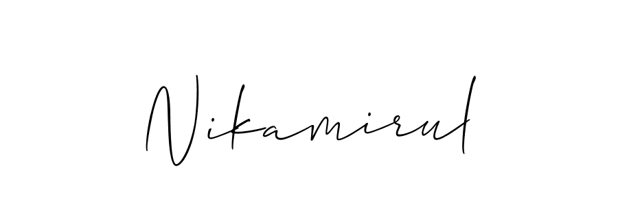 Use a signature maker to create a handwritten signature online. With this signature software, you can design (Allison_Script) your own signature for name Nikamirul. Nikamirul signature style 2 images and pictures png