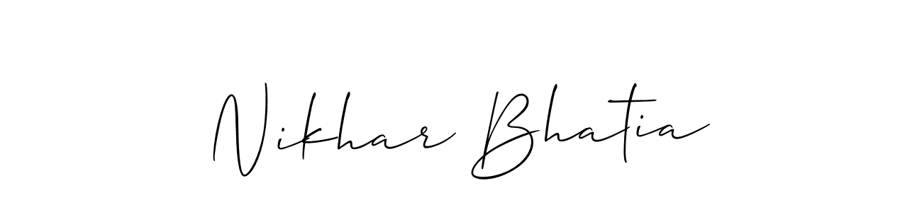 You should practise on your own different ways (Allison_Script) to write your name (Nikhar Bhatia) in signature. don't let someone else do it for you. Nikhar Bhatia signature style 2 images and pictures png