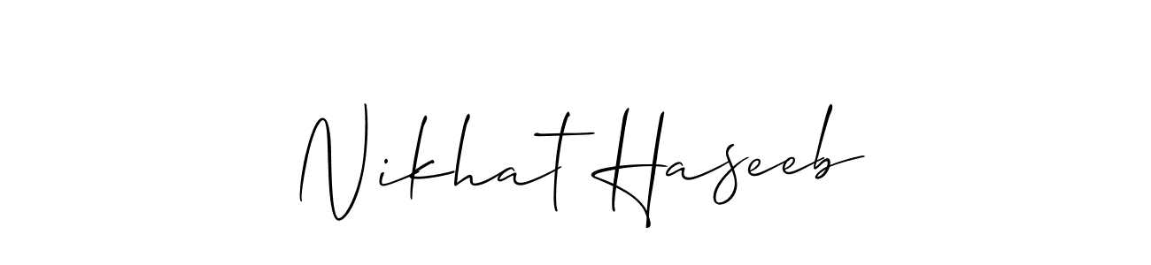 if you are searching for the best signature style for your name Nikhat Haseeb. so please give up your signature search. here we have designed multiple signature styles  using Allison_Script. Nikhat Haseeb signature style 2 images and pictures png