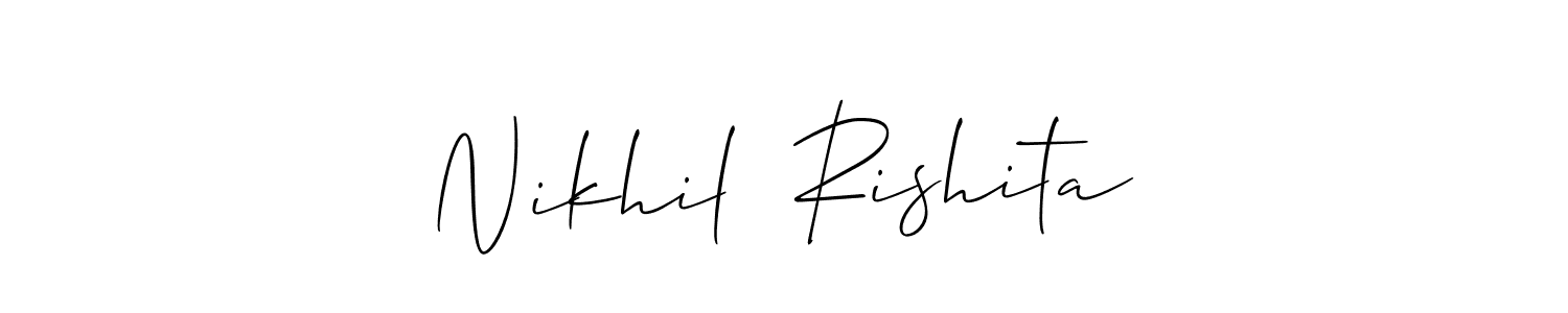 if you are searching for the best signature style for your name Nikhil  Rishita. so please give up your signature search. here we have designed multiple signature styles  using Allison_Script. Nikhil  Rishita signature style 2 images and pictures png