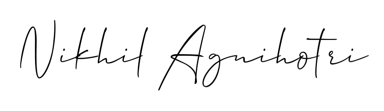 A sleek calligraphic signature for name Nikhil Agnihotri utilizing Allison_Script styling. Great for adding personal signatures to photos and art. Nikhil Agnihotri signature style 2 images and pictures png