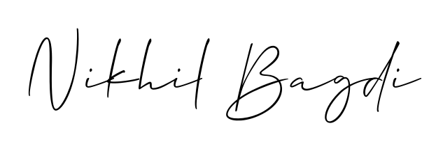 A stylish, flowing autograph style designed for name Nikhil Bagdi using Allison_Script typography. Perfect for digital creative projects. Nikhil Bagdi signature style 2 images and pictures png