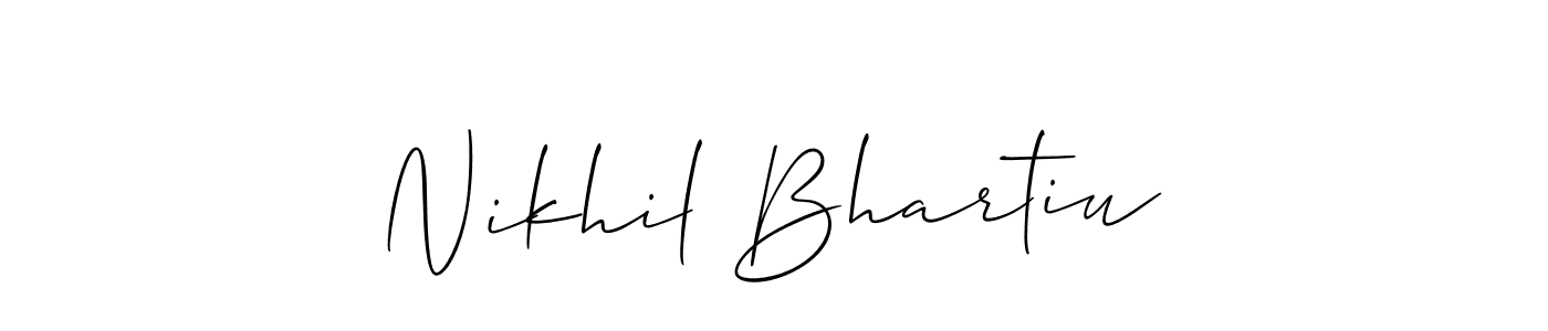 The best way (Allison_Script) to make a short signature is to pick only two or three words in your name. The name Nikhil Bhartiu include a total of six letters. For converting this name. Nikhil Bhartiu signature style 2 images and pictures png