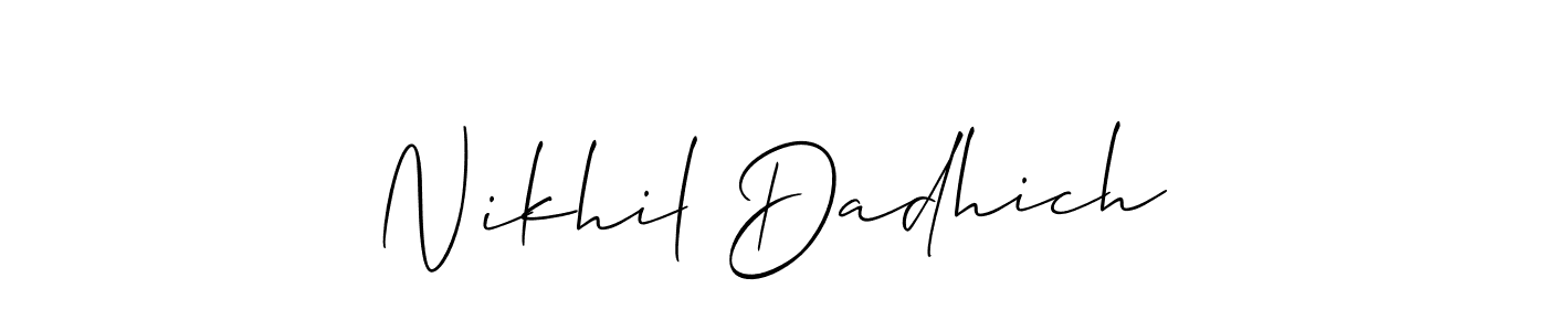 Create a beautiful signature design for name Nikhil Dadhich. With this signature (Allison_Script) fonts, you can make a handwritten signature for free. Nikhil Dadhich signature style 2 images and pictures png