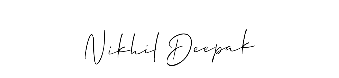 Make a short Nikhil Deepak signature style. Manage your documents anywhere anytime using Allison_Script. Create and add eSignatures, submit forms, share and send files easily. Nikhil Deepak signature style 2 images and pictures png