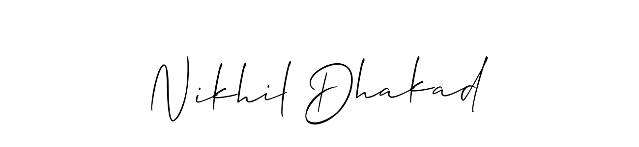 You should practise on your own different ways (Allison_Script) to write your name (Nikhil Dhakad) in signature. don't let someone else do it for you. Nikhil Dhakad signature style 2 images and pictures png