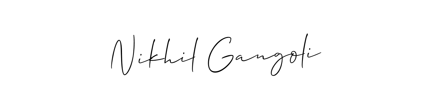 The best way (Allison_Script) to make a short signature is to pick only two or three words in your name. The name Nikhil Gangoli include a total of six letters. For converting this name. Nikhil Gangoli signature style 2 images and pictures png